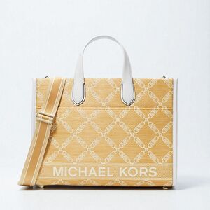 MICHAEL KORS Gigi Small Tote Bag Yellow White MK Emepire Logo Jaquard